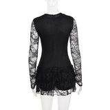 Purpdrank  Dark Solid Patchwork Lace A-Line Dress Sexy Slim O-Neck Long Sleeve Mini Dresses For Women Autumn Spring Fashion Ladies