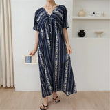 Purpdrank  Vintage Floral Printed Women's Dresses V-Neck Short Sleeve Bohemian Straight Loose Dress Female
