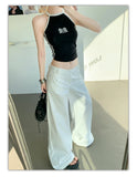 Purpdrank  White Low Rise Waist Wide Leg Baggy Pants Women Y2K Streetwear Casual Loose Trousers Female Fashion Straight Pants