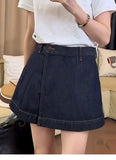 Purpdrank  Fashion Irregular Pleated Denim Skirts for Women Summer 2025 New High Waist Slim A-line Skirt Pants Female Mini Shorts Skirt