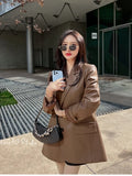 Purpdrank  Retro PU Leather Suit Jacket Women Spring Elegant High Quality Black Blazers Mujer Fashion Luxury Loose Causal Outwear Coats New