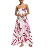 Purpdrank  Women's Summer Dresses Boho Floral Print Spaghetti Straps Long Dress Backless Sleeveless Casual Dress Ruffle Flowy Beach Dresses