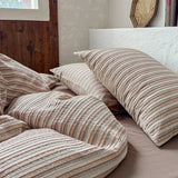 Purpdrank  Brown Stripe Bedding Set simple style For adults kids Brown pink Bed Sheet With Pillowcases 100% Cotton King Queen Full size