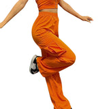 Purpdrank  Cargo Pants Woman y2k Clothes Casual Solid Color Elastic Mid Waist Baggy Loose Trousers with Pockets 2000s Streetwear