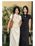 Purpdrank  New Chinese Style Waistband Slimming And Improved Qipao Summer Dress New Women Short Sleeve Long Patry Dress