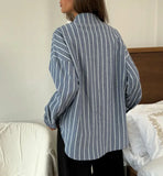 Purpdrank  Striped Shirt Long Sleeve Cardigan Jacket For Women's Autumn Fashion Lightweight Comfortable Single Breasted Commute Polo Shirt