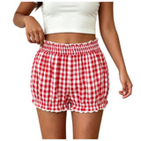 Purpdrank  Women Plaid Ruffle Bloomers Shorts Elastic High Waist Bavarian Oktoberfest Beer Festival Dirndl Bottom Casual Gingham Short Pant