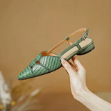 Purpdrank  New Sexy Pointed Toe Women Sandals Spring Summer Slingback Pumps Low Heels Genuine Leather Fashion Office Party Shoes Woman