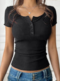 Purpdrank  Sexy T Shirts Women Fashion Buttons Decor Tops Comfortable Short Sleeve Y2K Tees Summer New Chic Knitwear T Shirt