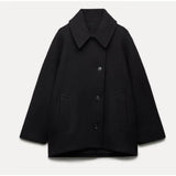 Purpdrank  Lapel Bat-Sleeve Woolen Coat Black Single Breasted Elegant Loose Thick Wool Short Overcoat French Autumn Winter Women's Outwear