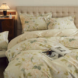 Purpdrank  4Pcs Luxury Butterfly Blooming Flowers Print Bedding Set 100% Egyptian Cotton Duvet Cover Set Bed Sheet/Fitted Sheet Pillowcases