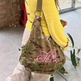 Purpdrank  Double Sided Canvas Bag Women Letter Print Single Shoulder Tote Black Interior Design Millennium Style Commuting Bag