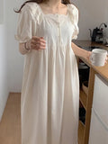 Purpdrank  Korea Kawaii Lounge Night Dress Summer New Sweet Girl Cotton Lace Short Sleeve Home Nightdress Victorian Princess Sleepwear