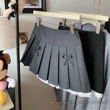 Purpdrank  Lace Patchwork Pleated Skirt for Women Korean Sweet Preppy Bow A-Line Skirts Y2K Fashion High Waist All-Match Dancing Skirts New