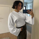 Purpdrank  Long Sleeve Pleated T Shirt Women's O Neck Solid Classic Loose Pullover Tops Female Autumn Simple Casual T Shirts