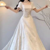 Purpdrank  Spring and Summer Temperament French New Style Waist Pleated Solid Color Casual and Elegant Versatile Dress