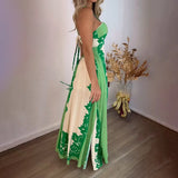 Purpdrank  2025 Summer Elegant Women Halter Vacation Tropical Long Dress New Sexy Chic Off Shoulder Corset Slit Slim Beach Party Dress