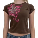 Purpdrank  Women's Multicolor Printed T-Shirt Spring Style Small Fresh Design Available in Multiple Sizes