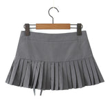 Purpdrank  Y2K Twill Low Waist Pleated Mini Skirt American Retro Side Zipper Short Skater Skirts With Shorts lining