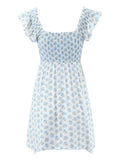 Purpdrank  Sexy White Blue Flower Print Ruffle Strap Mini Dress V neck Ruched Elastic Chest Corset Sleeveless Short Tank Robe Holiday Woman
