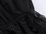 Purpdrank  Spring Summer Black Chiffon Lantern Pants Women Spliced Lace Elastic Waist Ruffles Cuff Long Loose Trousers Full Length Bottom