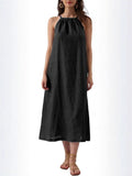 Purpdrank  Popular Neck Sleeveless Solid Color Vest Cotton and Linen Dress Women