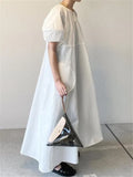 Summer White Korean Puff Sleeve Women's Long Dresses High Waist New Casual Loose O-Neck Fashion A-Line Dress Female