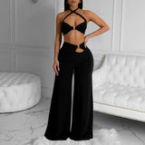 Purpdrank  Irregular Velvet Long Pants Two-pieces Set Criss-cross Hanging Neck Lacing Tank Tops+Hollow Trousers Fashion Sexy Club Wear