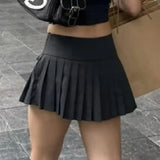 Purpdrank  Y2K Style Cool Girl Cross Slit Asymmetrical Pleated Mini Skirts Women Side Zipper Low Waist Sports Skirts Gray Black White