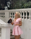 Purpdrank  Sweet Cute White Mini Dress For Pretty Girl Elegant A-line Bow V Neck Summer Dresses Party Robe Vacation Vestidos 2025