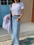 Purpdrank  Casual Botton Split Denim Skirts Female Sping Summer Vintage Long Skirt Ladies High Waisted Pocket Jeans Skirt
