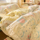 Purpdrank  Princess French Style Bedding Set For Adults Kid Flat Fitted Sheet Set With Pillowcases King Queen Full Bedroom Decor Bedclothes