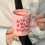 Purpdrank  Ceramic English Alphabet Mug with Irregular Handle Coffee Cup Cute Couple Drinkware Coffee Milk Mug Creative Festival Gifts