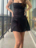 Purpdrank   Women Fashion Black Embroidery Backless Zipper Mini Dress Vintage Straps Square Collar Female Chic Lady Dresses