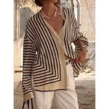 Purpdrank  Lady Stylish Striped Commute Blouses 2025 New Fashion Long Sleeve Loose Buttoned Stand Collar Casual Shirts Tops