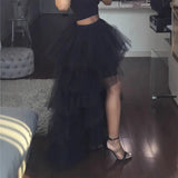 Purpdrank  Ins Style Lace Half Skirt Irregular Hem Long Skirt Forest System Pure Color Polyester Spring Summer Autumn High Elasticity St...
