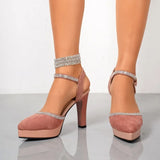Purpdrank  Ladies Shoes Plus Size Closed Toe  Sandals Elegant Dress Sandals  Crystal Buckle Strap High Heels Shoes