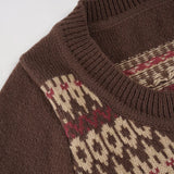 Purpdrank  Vintage Folk U Neck Long Sleeve Casual Loose All Match Sweater Women Jumpers