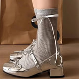 Purpdrank  Square Toe Women Mary Jane Shoes Summer Fashion Lolita Sandals Mid Heels Pumps Dress Woman Shoes 2025 Brand Bow Zapatos De Mujer