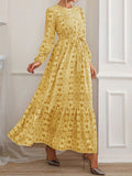 Purpdrank - Female Waistband Print O-Neck Casual Dresses Holiday Women Long Sleeve Maxi Dress Fashion Bohemian Long Robes