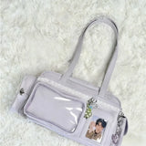 Purpdrank  Sweet One Shoulder Tote Ita Bag Women's Fashionable Versatile Y2k Multi Style Large Capacity Transparent Outer Bag Crossbody Bag