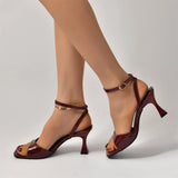 Purpdrank  Elegant Women's Sandals Luxury Burgundy Strappy High Heels Sexy Summer Party Dress Shoes Office Lady Ankle Strap Sandals