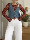 Purpdrank  Denim Vest For Women Sleeveless Button Vest Solid Slim Outwear For Women Spring Autumn Casual Denim Crop Tops