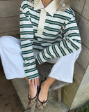 Purpdrank   Spring New Women's Oversized Striped Polo Shirt Long Sleeve Half Button Collared Casual Top Retro Commute Streetwear
