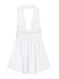 Purpdrank  Bowknot White Backless Beach Summer Women's Dress Deep V Neck Cotton Short Vestidos Sexy Sleeveless Halter New in Dress 2025