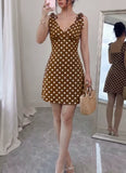 Purpdrank   Summer New Women's Polka Dot Mini Dress Sleeveless V Neck Tie Strap Backless Bodycon Sundress Sexy Casual Beach Dress