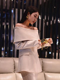 Slash Neck Chic Blazers For Women Off Shoulder Long Sleeve Patchwork Single Button Solid Coat Female Clothes