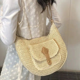 Purpdrank  Fashionable Rattan Handmade Shoulder Bag Solid Color Adjustable Shoulder Strap Crossbody Bag Versatile Women's Bag