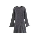 Purpdrank  Spring Autumn New Women's Ribbed Knitted Dress Long Sleeves Mini Dress A-Line O-Neck Streetwear Bodycon Black White Dresses