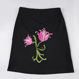 Purpdrank  Vintage Elegant Temperament  Medium Strecth Flower Embroidery A-LINE Slim Skirts